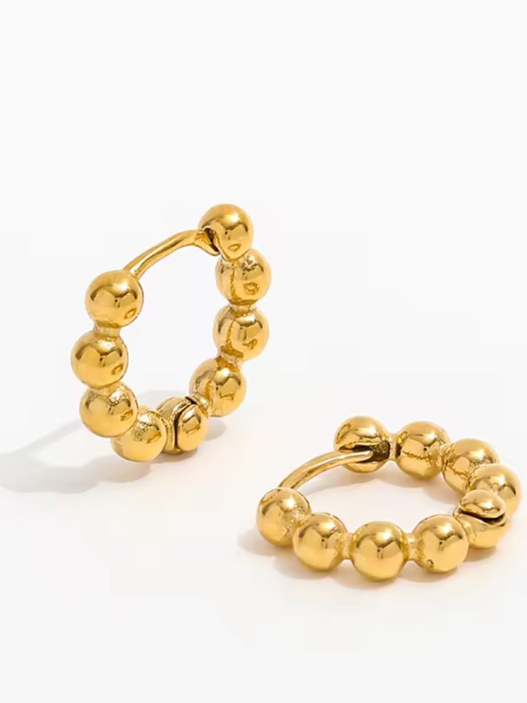 Ball Beaded Gold Huggie Earrings Waterproof Chunky Everyday Hoops